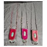 3 hand beaded silk velvet medicine pouches