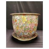 Chinese porcelain fishbowl/planter /w under plat