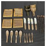 Group of 22 vintage wood kitchenware