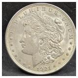 1921 no mint mark Morgan silver dollar.
