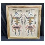 Framed pencil signed Native American sand art on