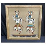 Framed Navajo sand art painting on board
