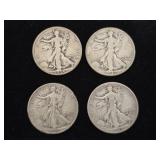 4 Walking Liberty Silver Half Dollar Coins,
