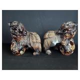 Pair of vintage carved wood foo dogs