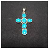 Mexican sterling silver cross with blue gemstones
