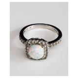 Sterling silver, opal, and diamond ring