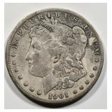 1901-0 Morgan silver dollar coin.