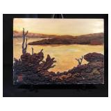 Vintage Japanese oil painting on wood panel