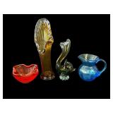 Lot of art glass pitcher, bowl, vase, etc.