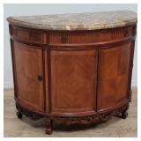 Vintage carved mahogany inlaid demilune cabinet