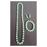 Jadeite beaded necklace, bracelet and earrings