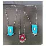Hand beaded necklace silk velvet medicine bags