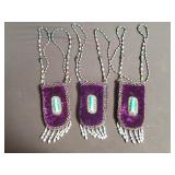 3 hand beaded silk velvet medicine bags