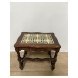 Antique carved oak side table with tile top
