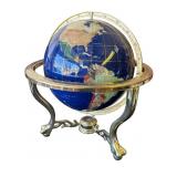 VTG inlay gemstone world globe with brass stand