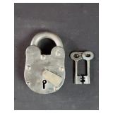 Antique cast iron padlock with 2 keys