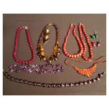 Group of costume jewelry: beaded necklaces,