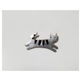 Sterling silver striped cat brooch/pin marked
