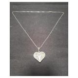 Sterling silver puffed filigree heart pendant w/