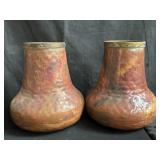 Pair of vintage hand hammered copper & brass vases