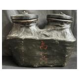 Antique Asian lacquer and wood wedding vessel