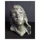 Antique signed bronze female head sculpture