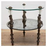 Hollywood Regency-style 2-tiered glass side table