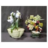 Lot of 2 bonsai carved fruit, flowers and leaves
