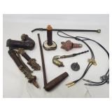 Group of opium pipes and bolo ties