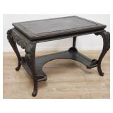 Antique hand carved walnut library table, as is