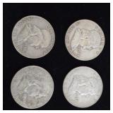 4 Franklin Silver Half Dollars.  1957-D, Two