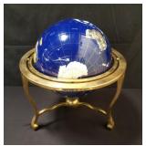 Gemstone inlaid globe on brass stand