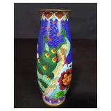 Cloisonne vase with peacock and floral motifs