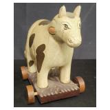Vintage wood cow pull toy