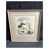 Vintage cartoon framed watercolor art