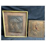 Pair of copper relief art pictures