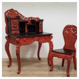 Vintage Chinese carved wood secretary desk and