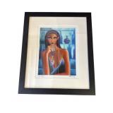 Framed signed "Wine Girl" print