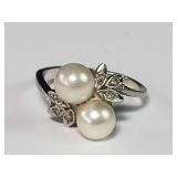 14k gold, pearl and diamond ring