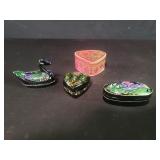Four hand painted lacquer trinket boxes