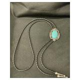 Southwestern silver plated faux turquoise bolo tie