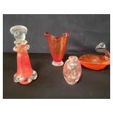 Four studio art glass  vases and figures