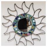 Vintage mosaic & iron sunburst wall mirror