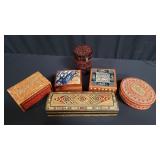 Group of wood trinket boxes, etc.