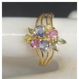 10k gold ring with multi-colored topaz stones