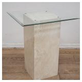Travertine base with beveled glass top side table