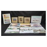 Group of prints and watercolor