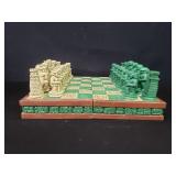 Vintage composite and wood chess set