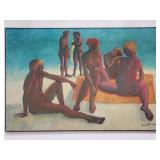 Large signed & dated 1975 nude oil painting on