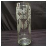 Signed and etched glass vase